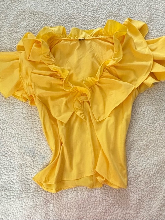 SHEIN Tops - SHEIN Yellow Ruffle V-Neck Blouse